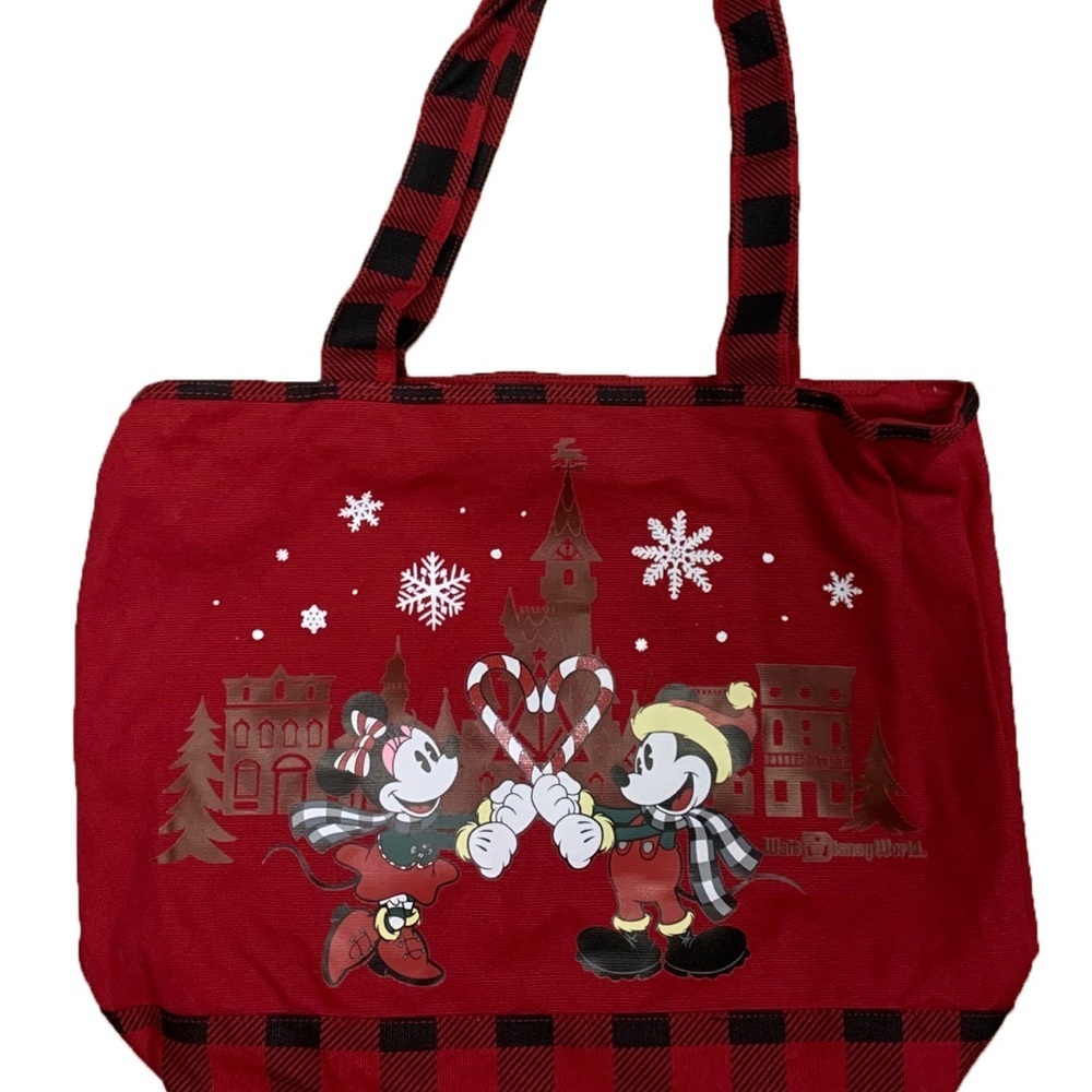 Disney Parks Mickey Minnie Holiday Buffalo Plaid Tote